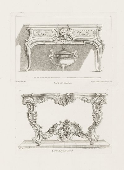 Table de Cabinet, 6th Plate (Study for a Table), pl. 47 in Oeuvre de Juste-Aurèle Meissonnier by Juste Aurèle Meissonnier